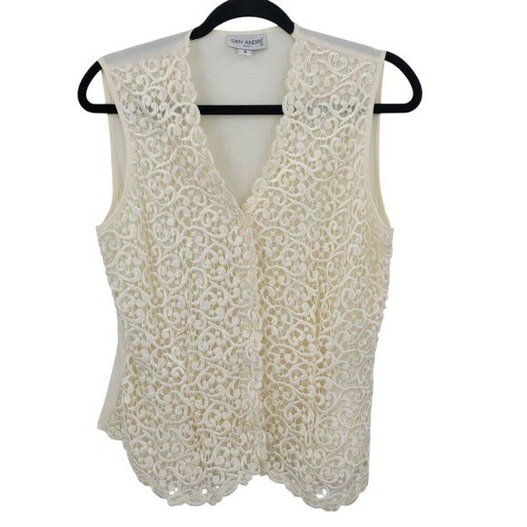 Vtg Ivory Lace Vest Sz M Button Front Sheer Tie Back Soft Girl Granny Cottage - Picture 1 of 10
